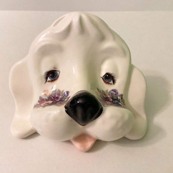 Art Vintage Ceramic Dog Eyeglass Holder Hand Painted Glasses Stand